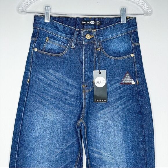 Boohoo blue high rise boyfriend mom jeans dark wash size‎ 2 NEW NWT - Picture 5 of 10